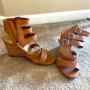 Crown Vintage Wedges with Decorative Buckles and zip closure in medium brown